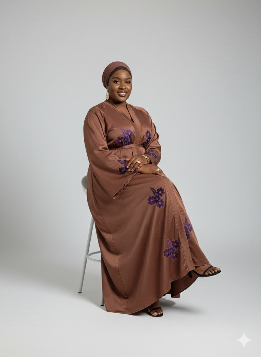 Abaya chocolat brodé