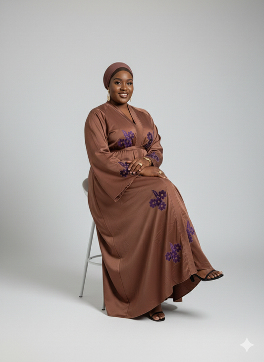 Abaya chocolat brodé